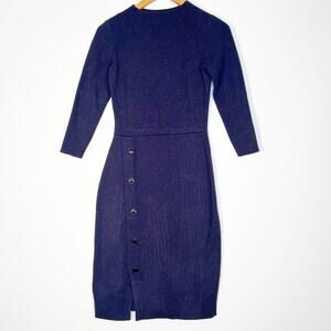 Ann Taylor Navy Blue Button-up Knit Sweater Sheath Dress